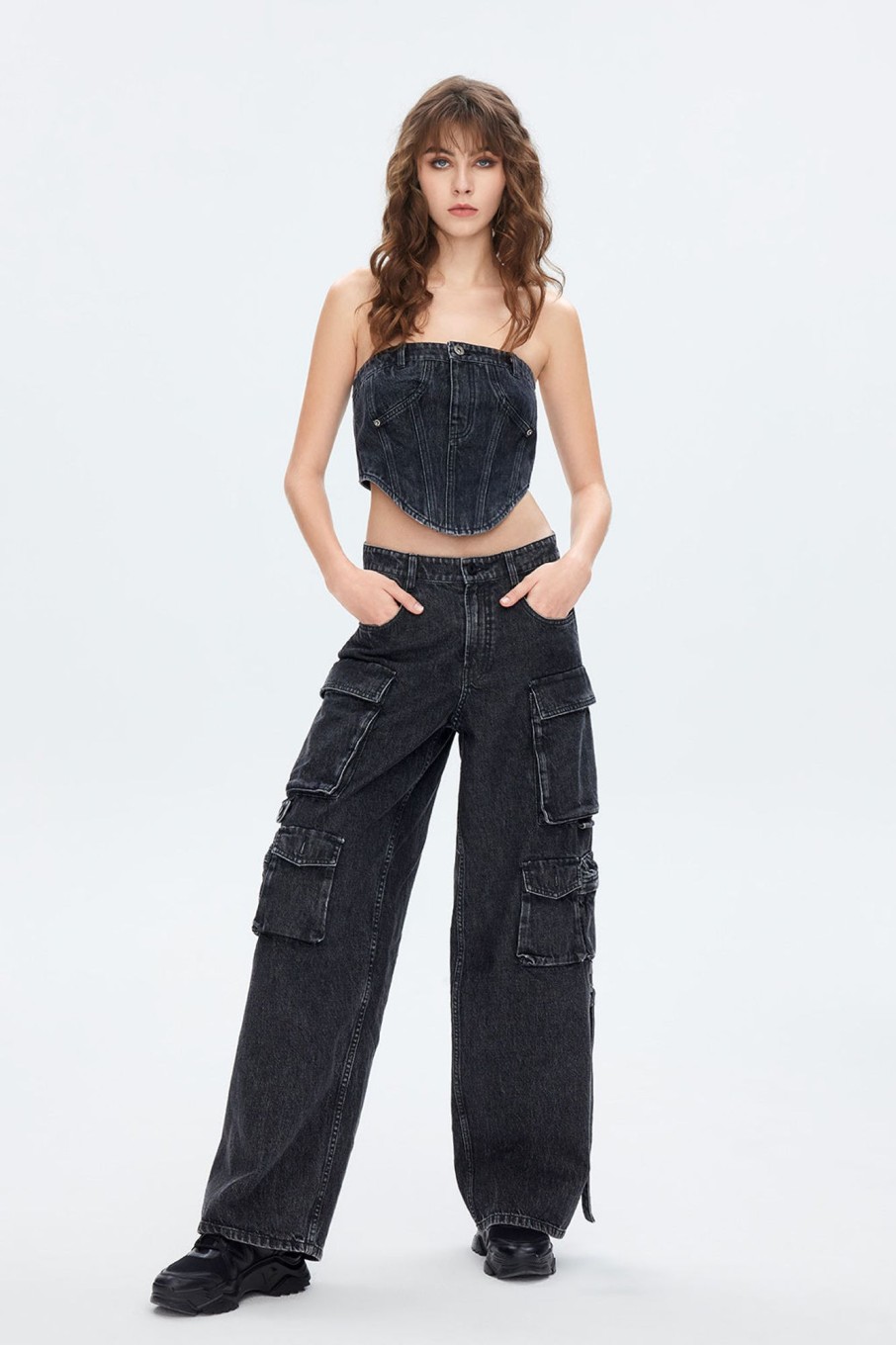 MISS SIXTY Straight | American Style Vintage Cargo Pockets Jeans Black Fog