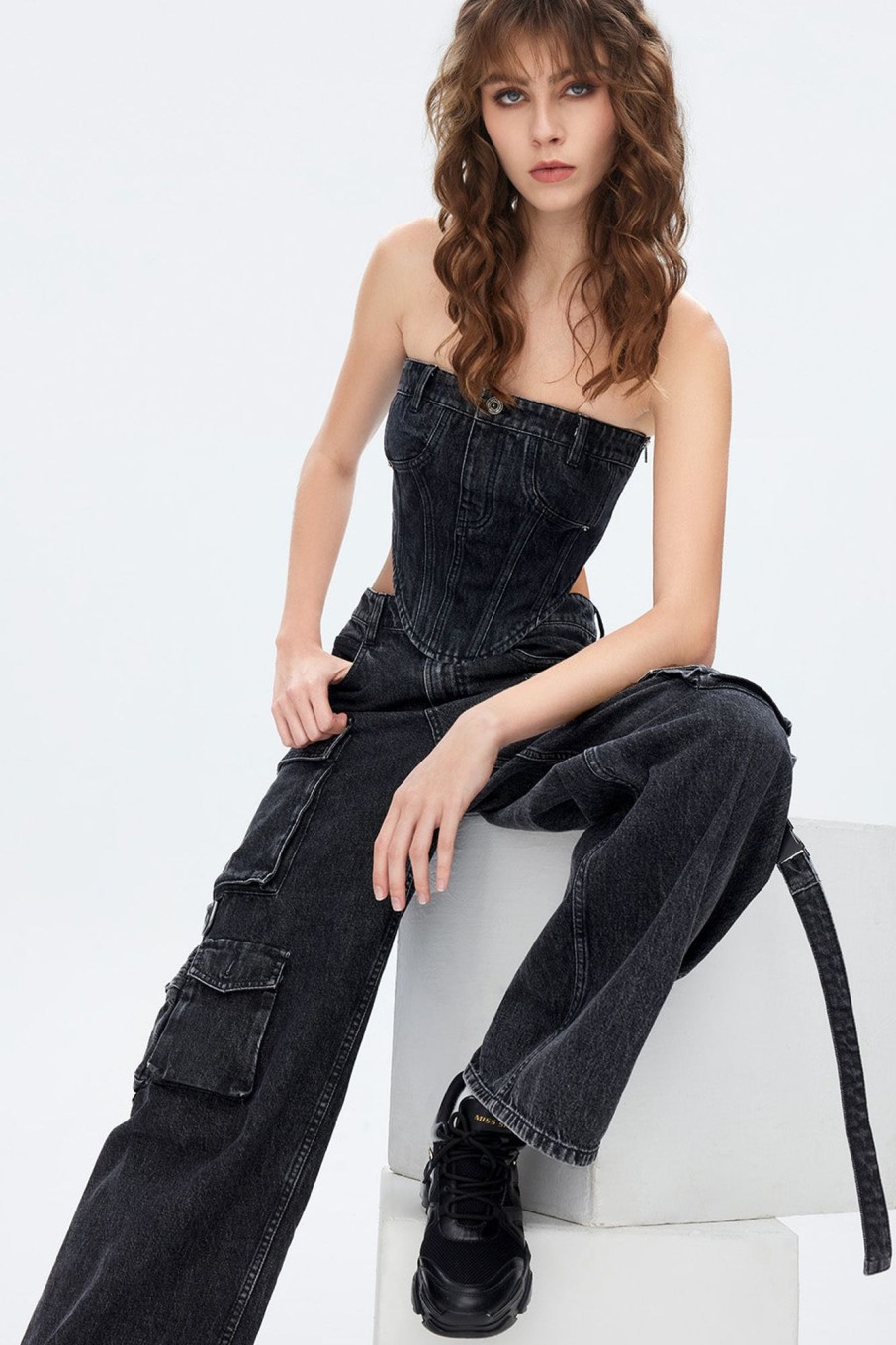 MISS SIXTY Straight | American Style Vintage Cargo Pockets Jeans Black Fog