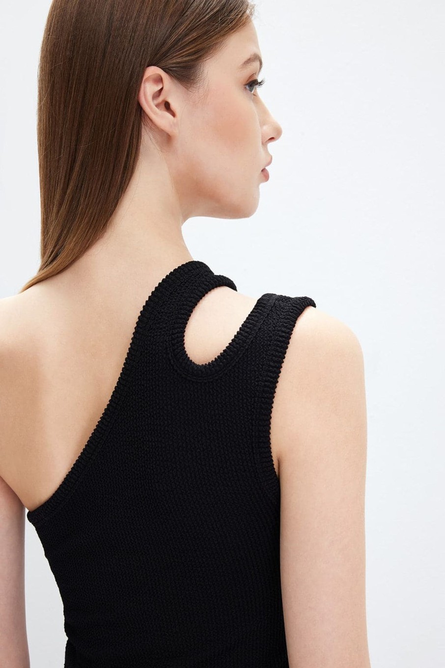 MISS SIXTY Tops | One Shoulder Elastic Rib Top Black