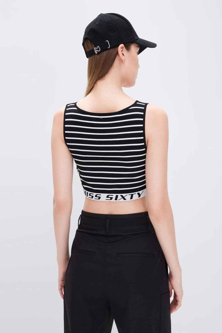 MISS SIXTY Tops | Striped Cropped Stretchy Vest Black/White