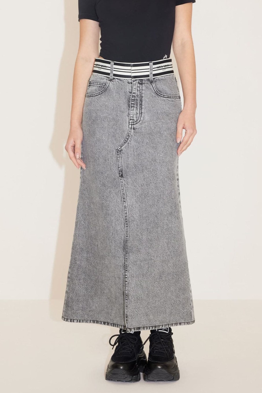 MISS SIXTY Skirts | Vintage Denim Skirt With Stripe Waistline Black Fog