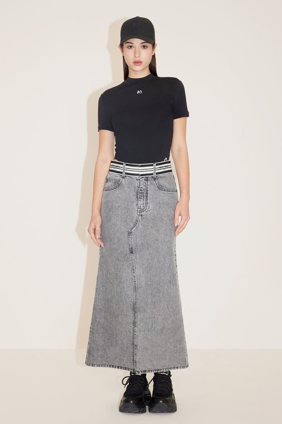 MISS SIXTY Skirts | Vintage Denim Skirt With Stripe Waistline Black Fog