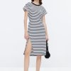 MISS SIXTY Dresses | Cotton Contrast Stripe Slit Dress White/Black