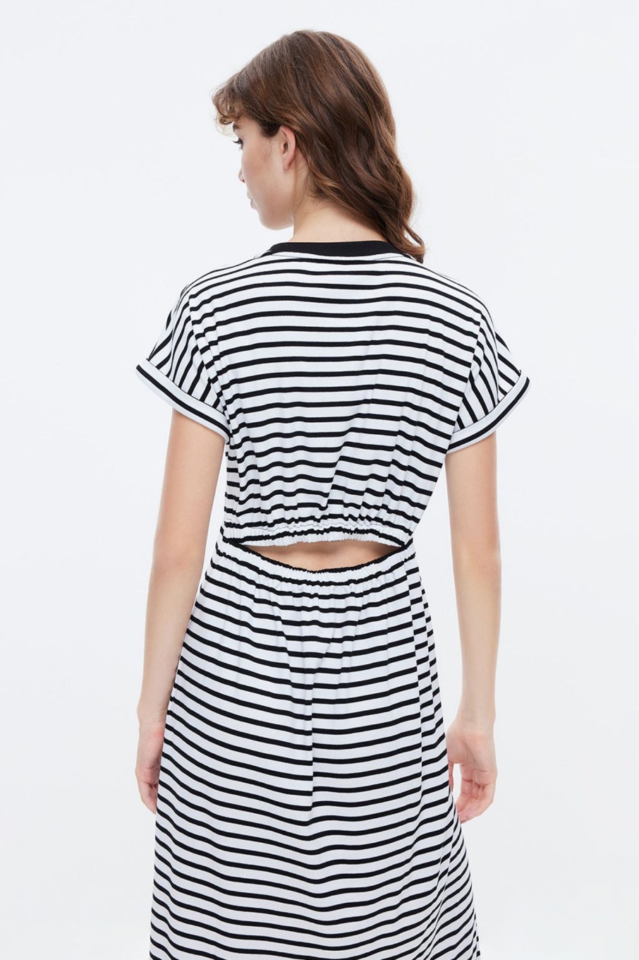 MISS SIXTY Dresses | Cotton Contrast Stripe Slit Dress White/Black