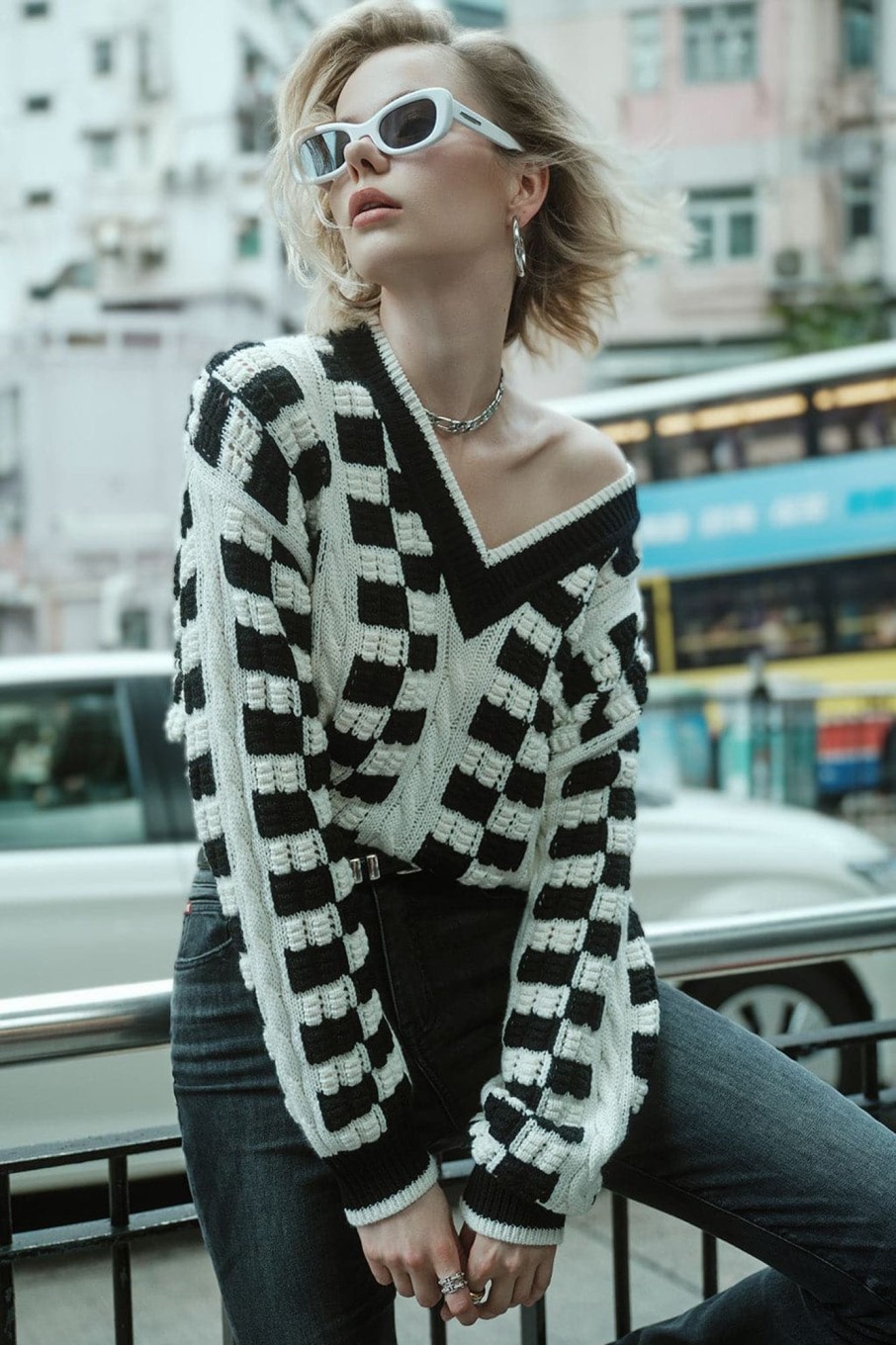 MISS SIXTY Sweaters | Vintage Black And White Contrast Knit Wear Black/White