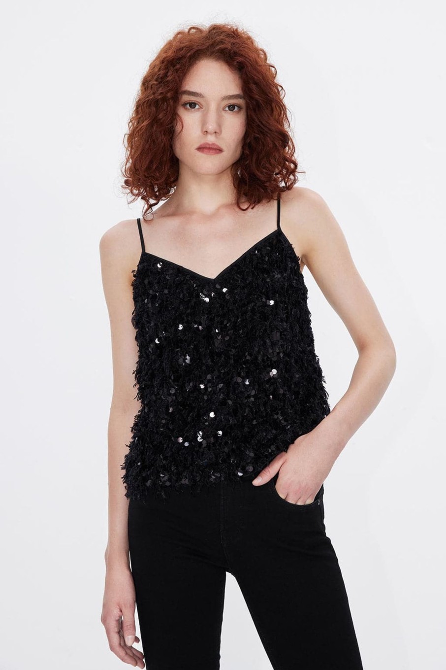 MISS SIXTY Tops | Sequin Camisole With Feather