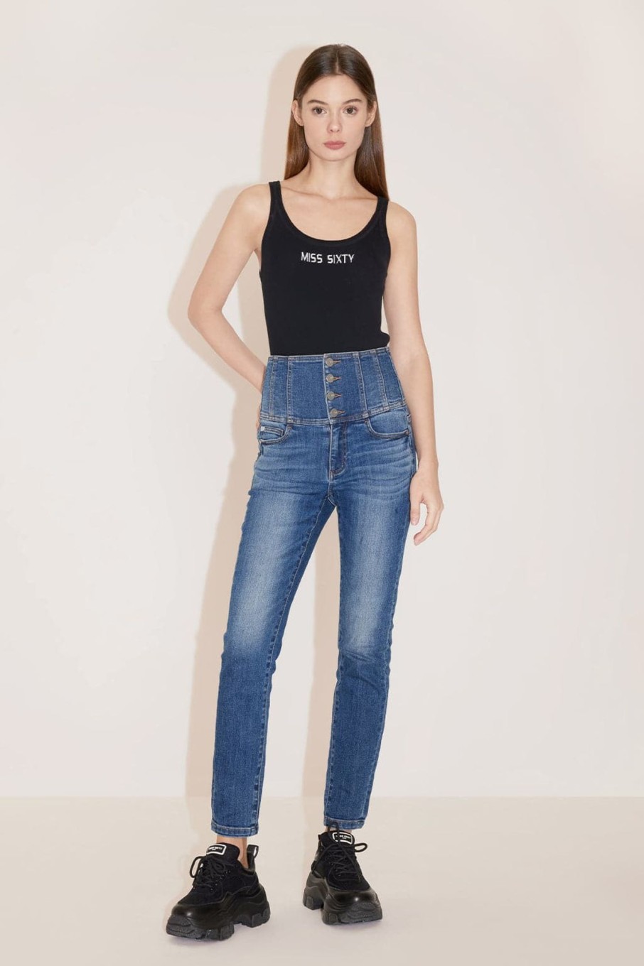 MISS SIXTY High Waist | High Waist Slim Fit Jeans With Four Buttons Middle Blue