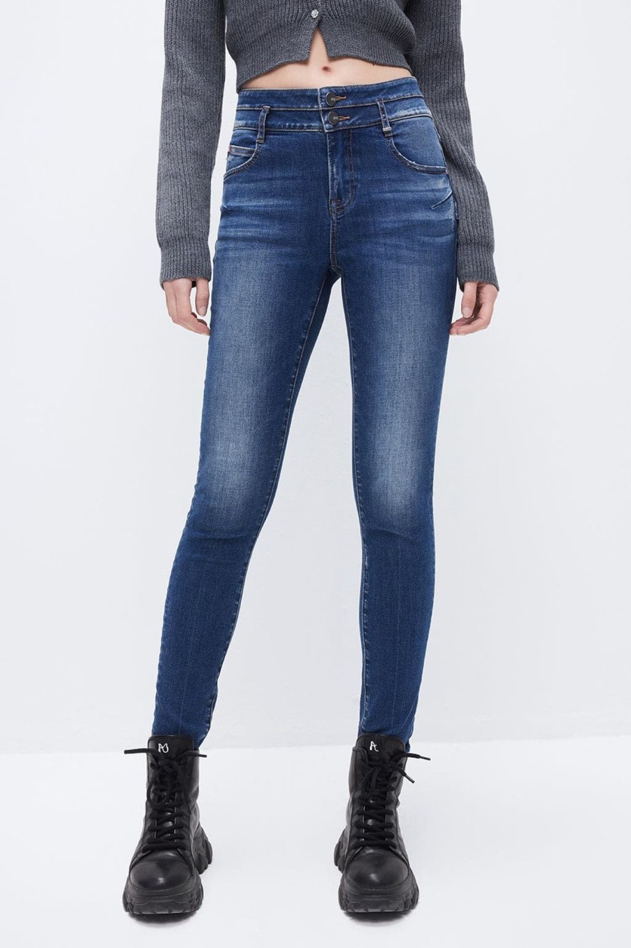 MISS SIXTY Push Up | High Waist Double Buttons Skinny Jeans Middle Blue