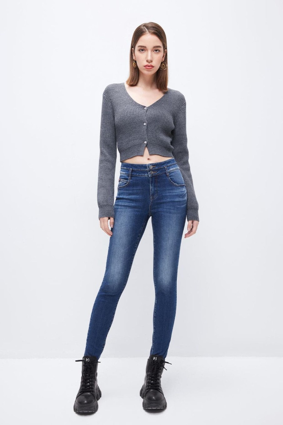 MISS SIXTY Push Up | High Waist Double Buttons Skinny Jeans Middle Blue