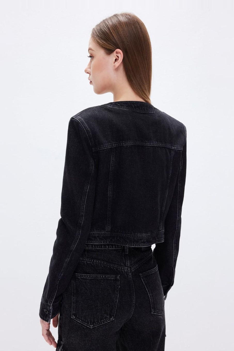 MISS SIXTY Jackets & Outerwears | Crew Neck Denim Jacket In Black Black Fog