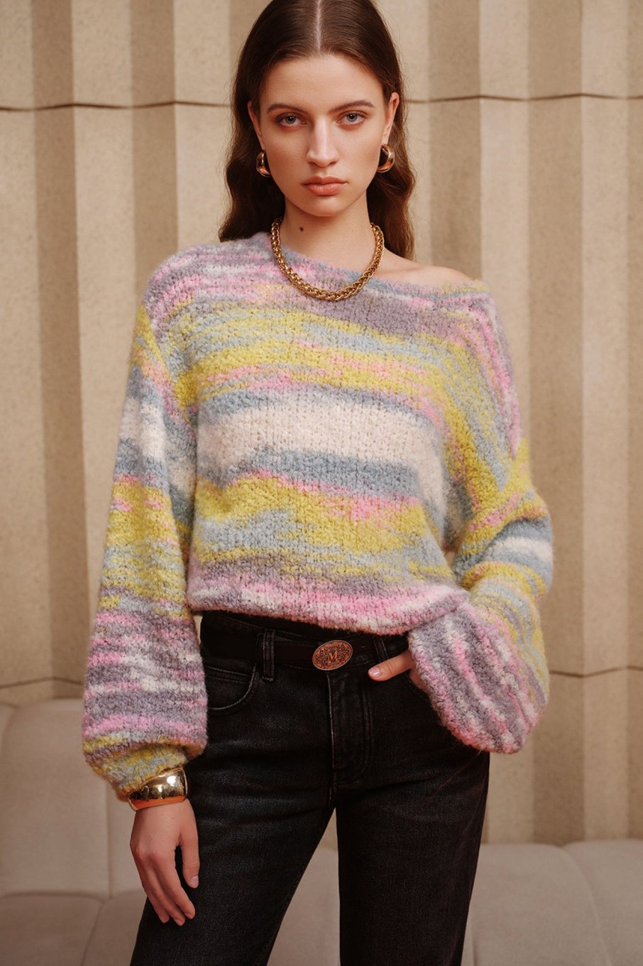 MISS SIXTY Sweaters | Colourful Gradient Retro Lantern Shape Sleeves Loose Knitted Sweater Multicolour