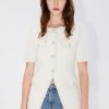 MISS SIXTY Jackets & Outerwears | Elegant Tweed Jacket With Pearl White