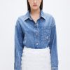 MISS SIXTY Tops | Denim Shirt With Beaded Butterfly Middle Blue