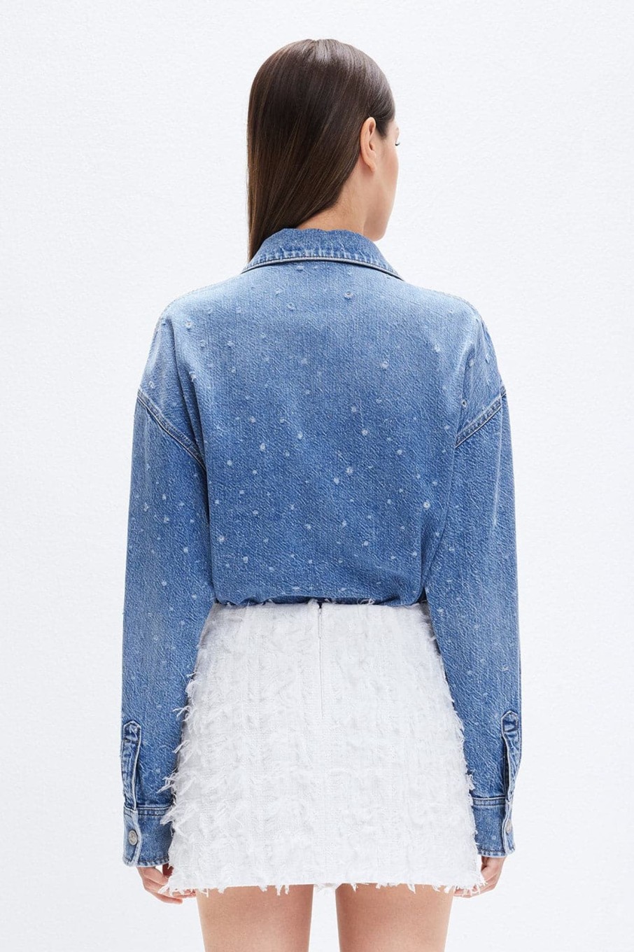 MISS SIXTY Tops | Denim Shirt With Beaded Butterfly Middle Blue