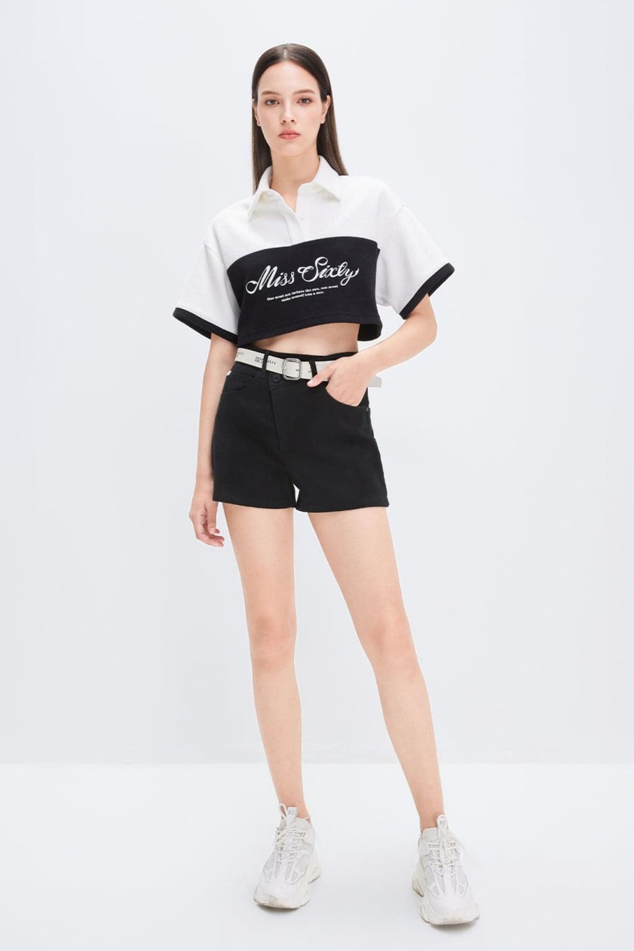 MISS SIXTY Shorts | Slant Placket Denim Shorts Black