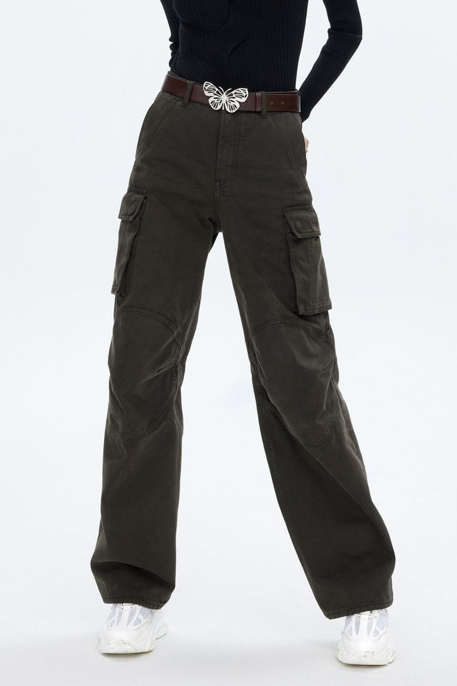 MISS SIXTY Straight | Retro Gray And Green Butterfly Belt Straight Cargo Jeans Green Grey