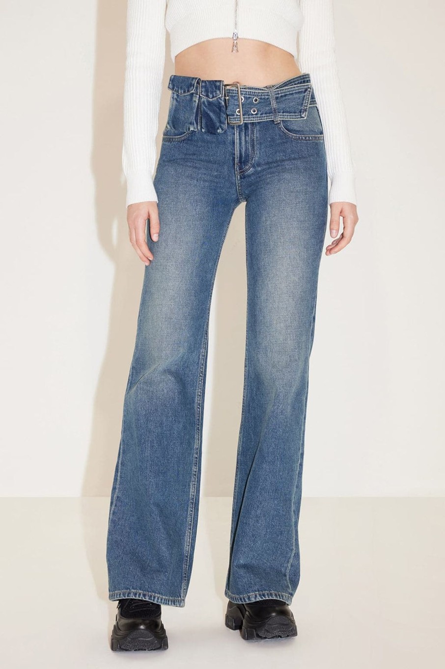 MISS SIXTY Flare | Cargo Style Bootcut Jeans With Detachable Belt Middle Blue