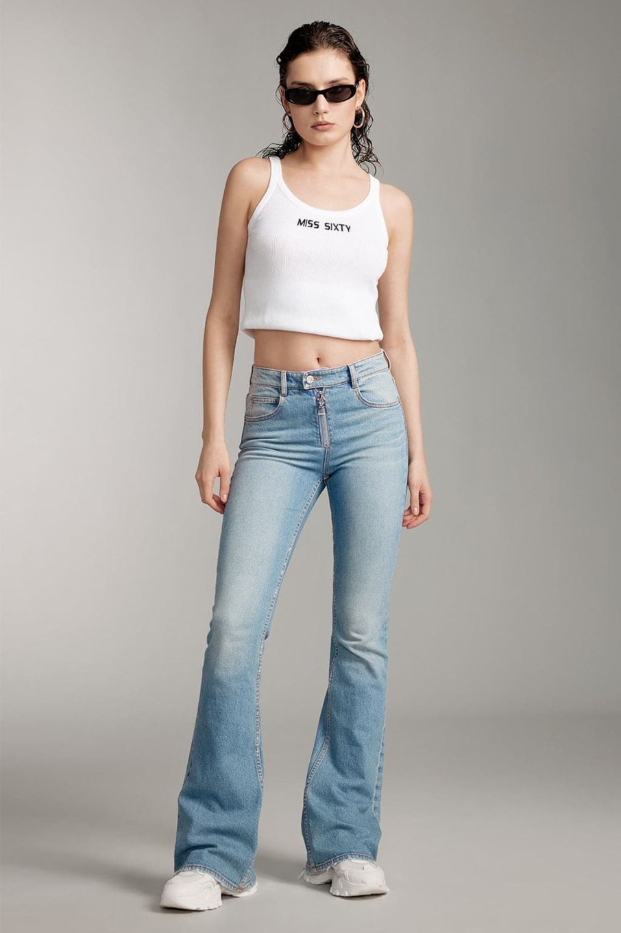 MISS SIXTY Flare | Stylish Bootcut Jeans With Zippers Middle Blue