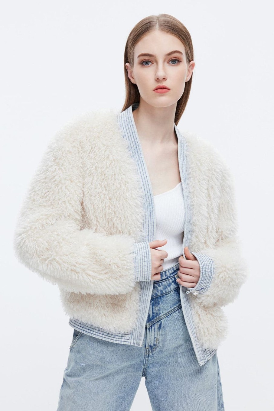 MISS SIXTY Jackets & Outerwears | Stylish Splicing Fur Jacket Off White