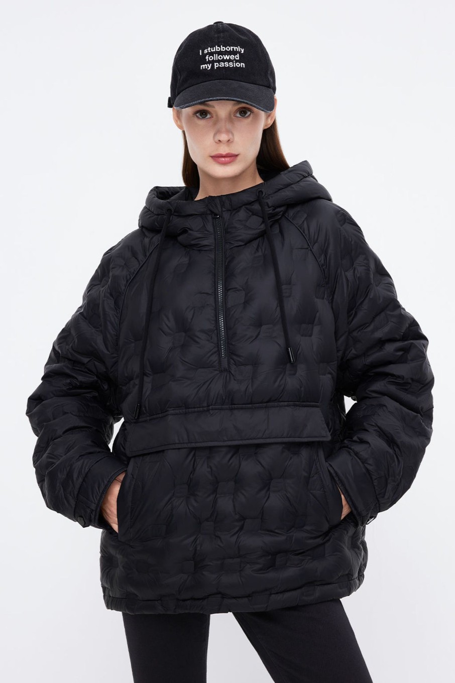 MISS SIXTY Jackets & Outerwears | Embossed Textured Hooded Thermal Down Jacket Black