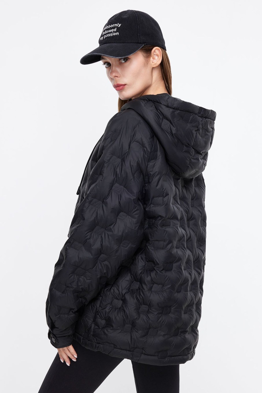 MISS SIXTY Jackets & Outerwears | Embossed Textured Hooded Thermal Down Jacket Black