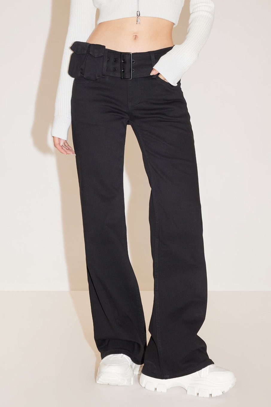 MISS SIXTY Flare | Cargo Flared Jeans With Detachable Belt Black