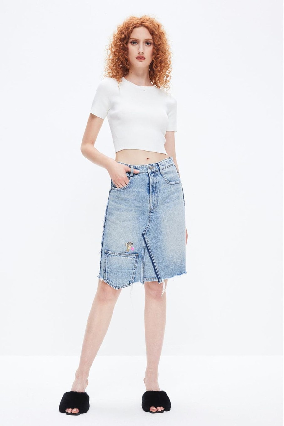 MISS SIXTY Skirts | Nft Capsule Asymmetrical Slit Cotton Denim Skirt Light Blue