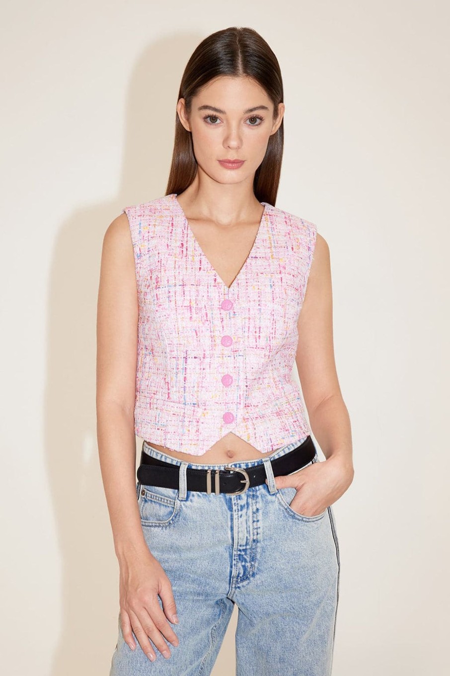 MISS SIXTY Tops | V-Neck Stylish Tweed Vest Pink