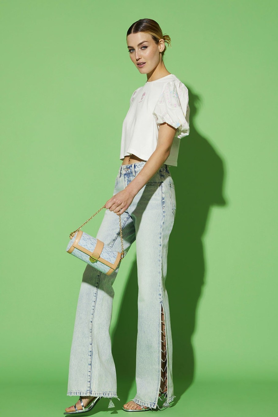 MISS SIXTY Wide Leg | Slit Draped Wide-Leg Jeans Light Blue