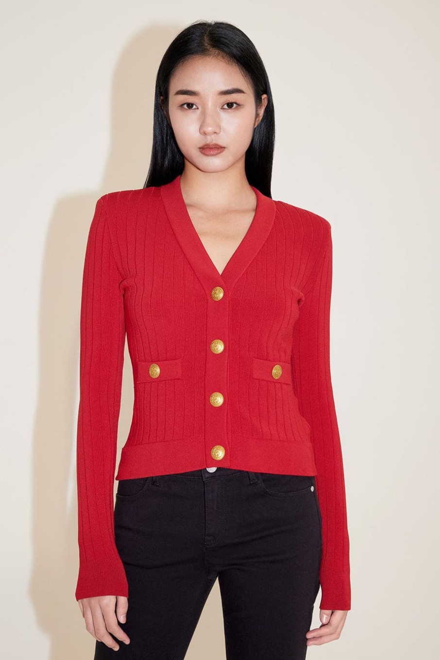 MISS SIXTY Sweaters | Elegance V-Neck Slim Fit Cardigan Bright Red