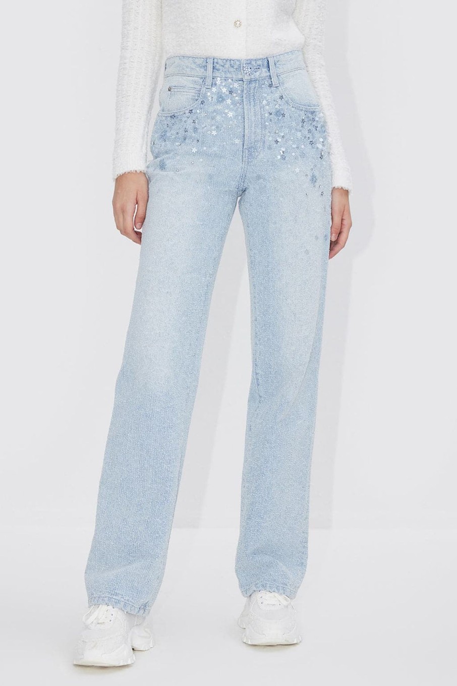 MISS SIXTY Straight | High Waist Jeans With Beaded Embellishment Light Blue