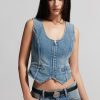 MISS SIXTY Spring-Summer | Miss Sixty X Keith Haring Capsule Collection V-Neck Zipped Denim Vest Middle Blue