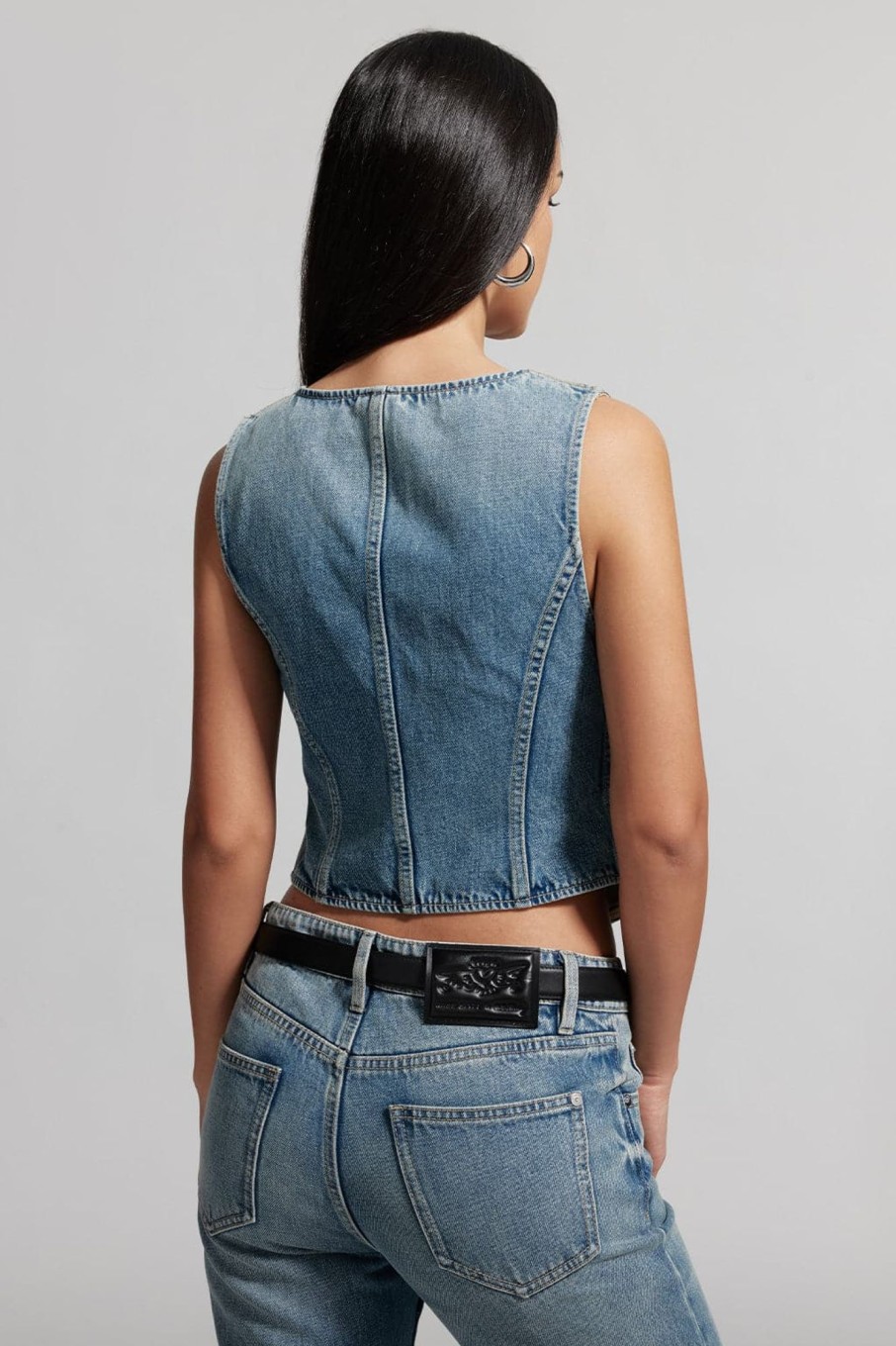 MISS SIXTY Spring-Summer | Miss Sixty X Keith Haring Capsule Collection V-Neck Zipped Denim Vest Middle Blue