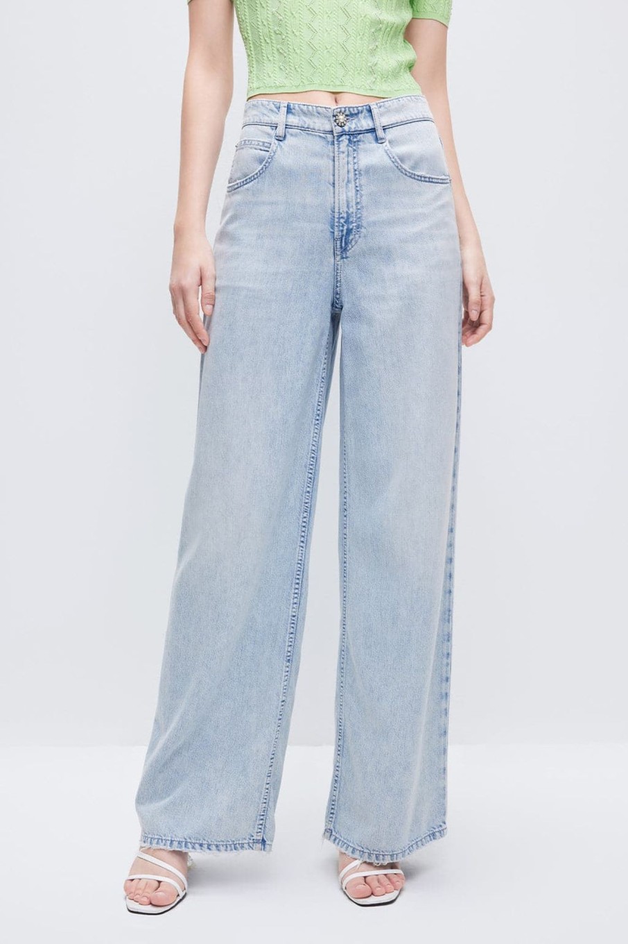 MISS SIXTY Straight | Drapey Denim Wide-Leg Jeans With Acid Wash Light Blue