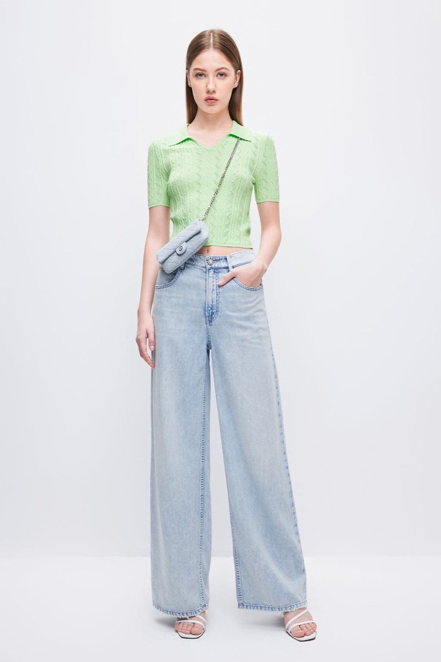 MISS SIXTY Straight | Drapey Denim Wide-Leg Jeans With Acid Wash Light Blue