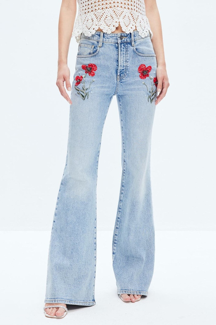 MISS SIXTY Flare | Slim Fit Flared Cotton Jeans With Delicate Beaded Light Blue