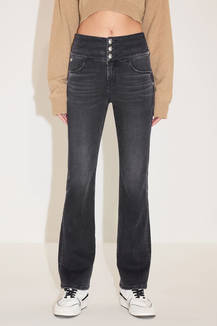 MISS SIXTY High Waist | Acid Wash High Waist Three Buttons Jeans Black Fog