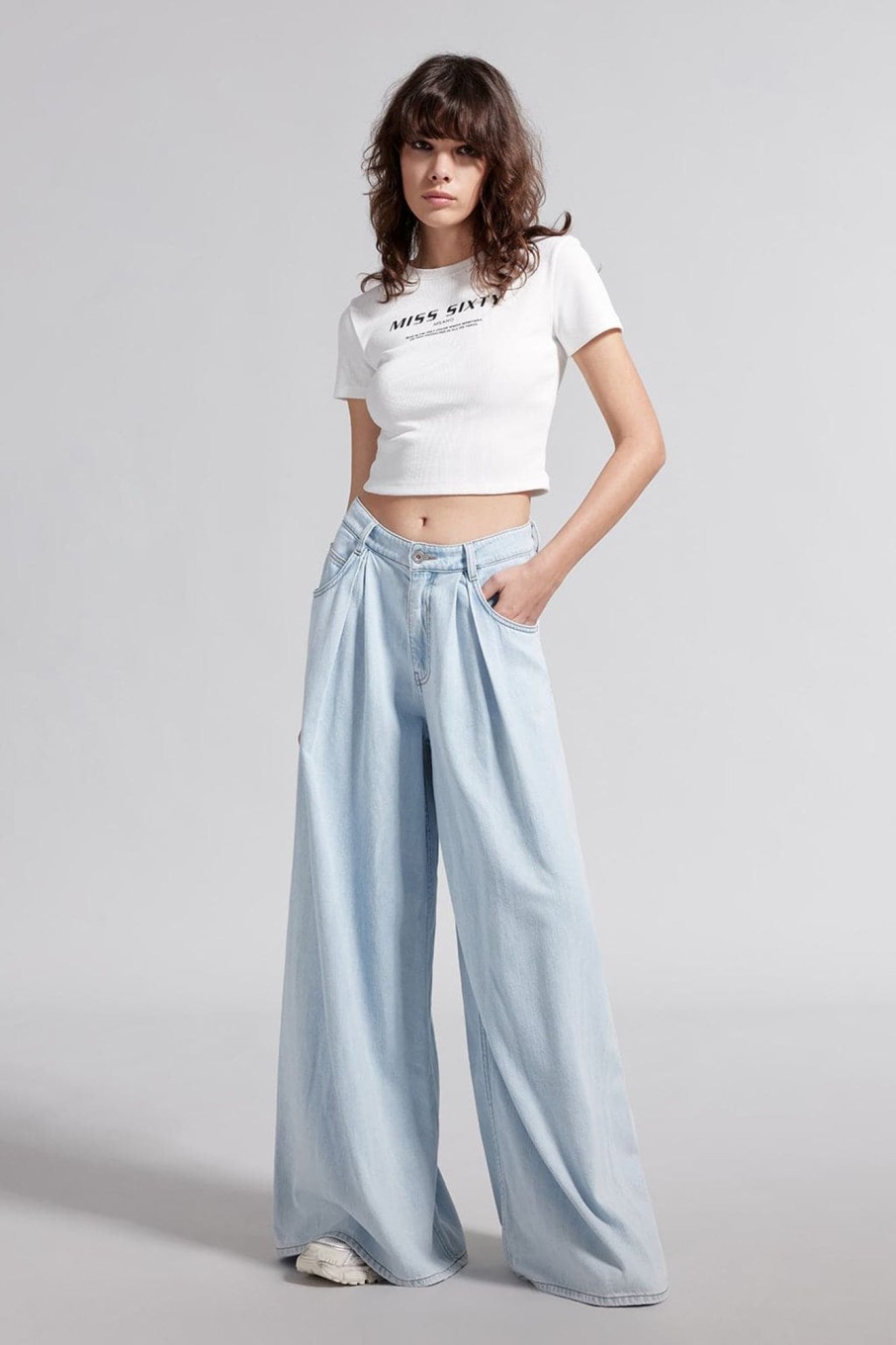 MISS SIXTY Wide Leg | Baby Blue Baggy Trouser With Tencel Light Blue