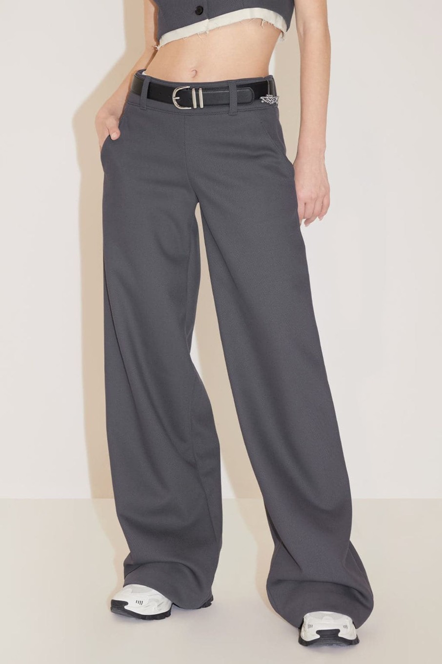 MISS SIXTY Spring-Summer | Miss Sixty X Keith Haring Capsule Collection Relaxed Straight Fit Trouser With Double Waisted Dark Grey