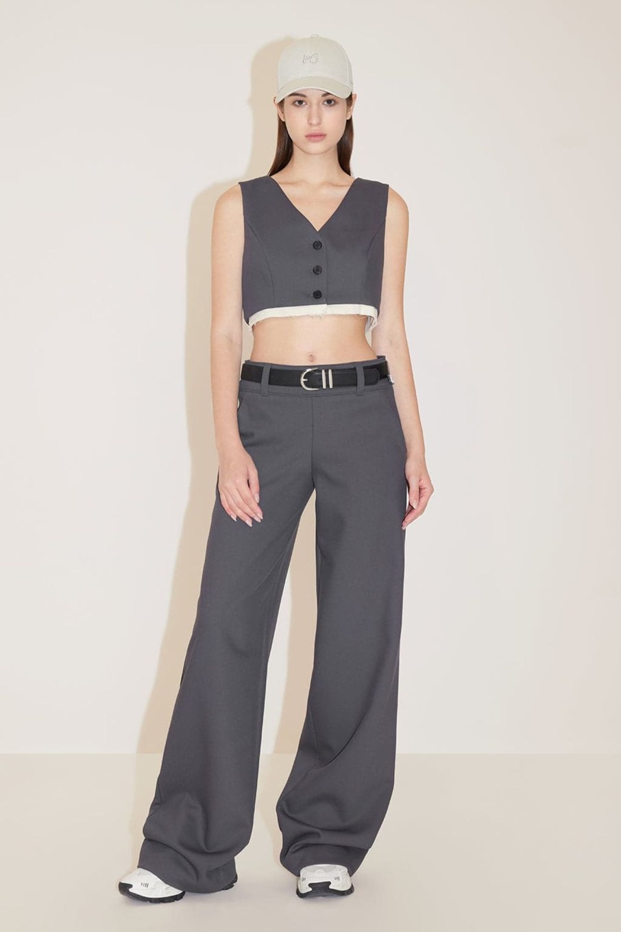 MISS SIXTY Spring-Summer | Miss Sixty X Keith Haring Capsule Collection Relaxed Straight Fit Trouser With Double Waisted Dark Grey