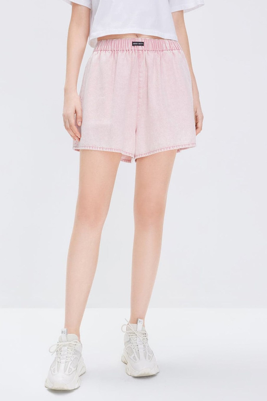 MISS SIXTY Shorts | Elasticized Waist Cargo Denim Shorts Baby Pink