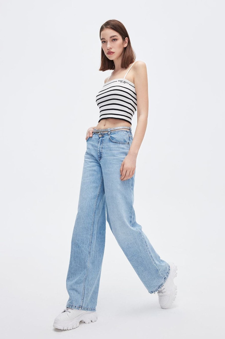 MISS SIXTY Straight | Baggy Belted Straight Fit Jeans Light Blue