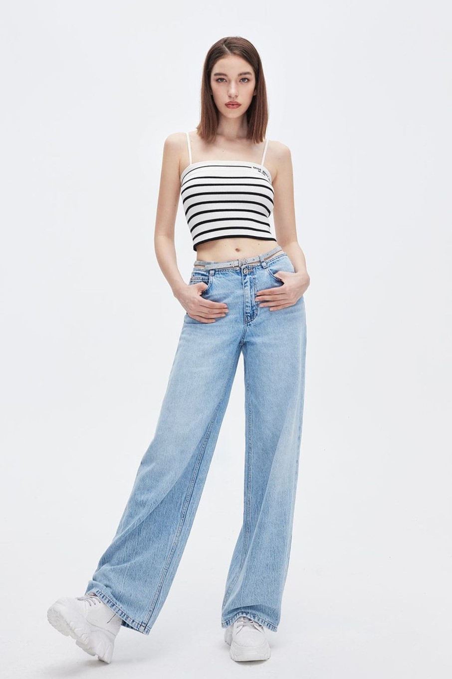 MISS SIXTY Straight | Baggy Belted Straight Fit Jeans Light Blue