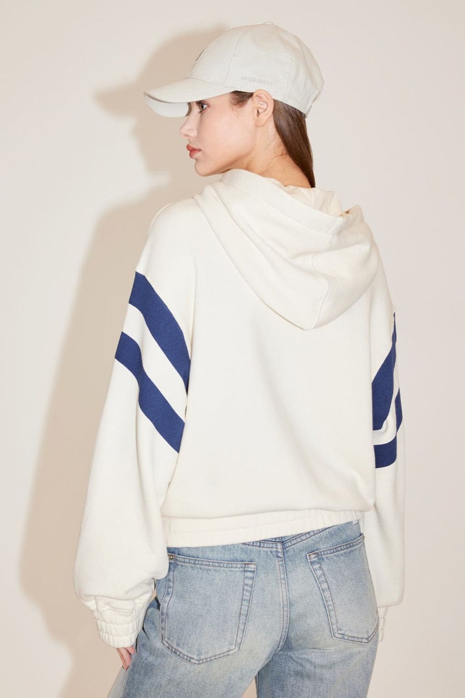 MISS SIXTY Tops | Sporty Colour Block Hooded Sweatshirt Off White