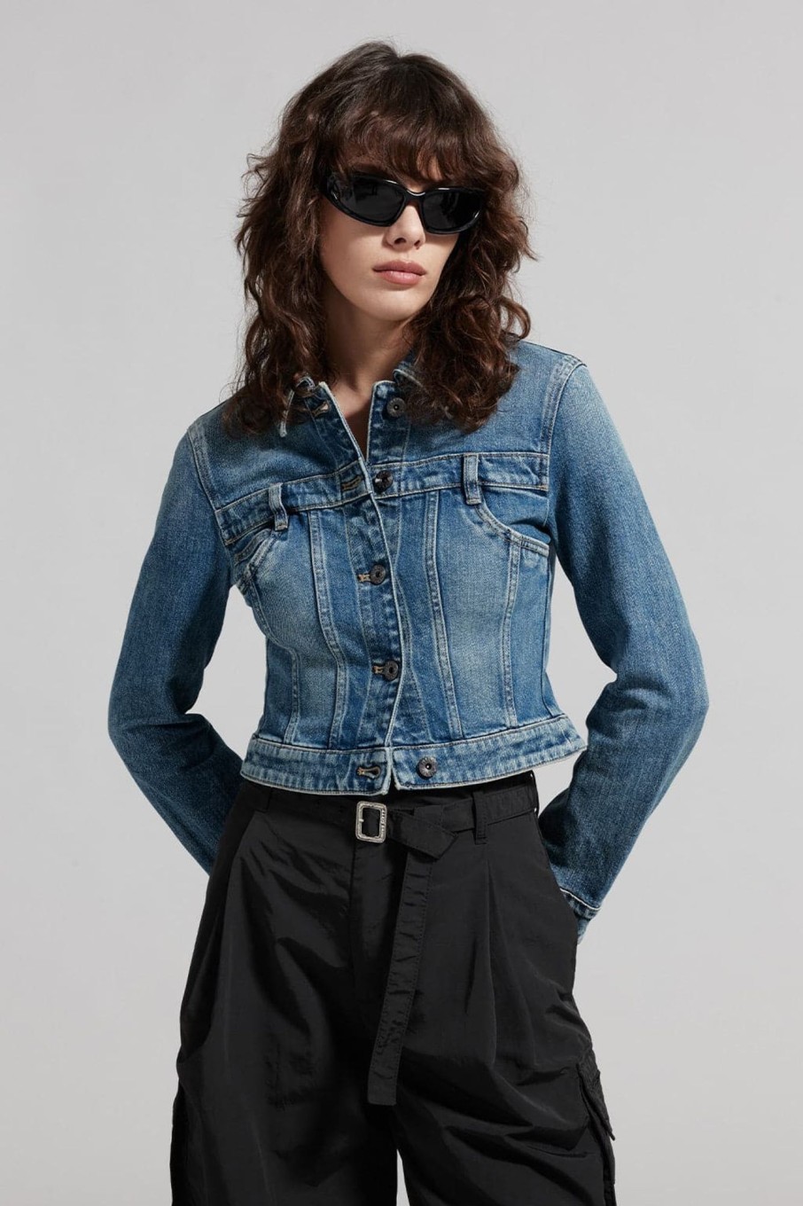 MISS SIXTY Jackets & Outerwears | Stylish Gray Blue Cropped Denim Jacket Grey Blue