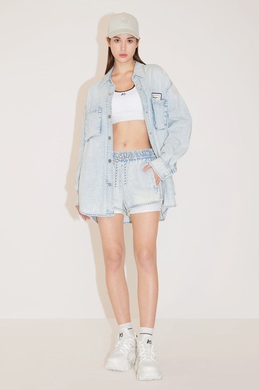 MISS SIXTY Shorts | Elastic Waist Two Piece Set Denim Shorts Light Blue