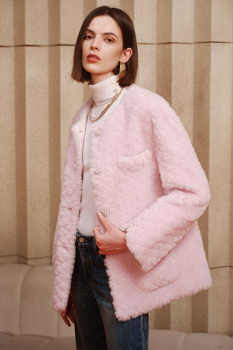 MISS SIXTY Jackets & Outerwears | Elegant Light Pink Wool Coat Baby Pink