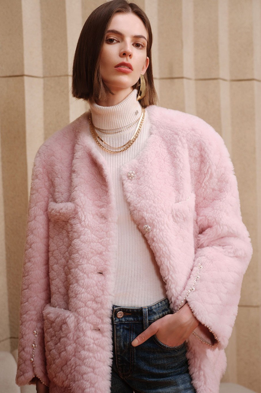 MISS SIXTY Jackets & Outerwears | Elegant Light Pink Wool Coat Baby Pink