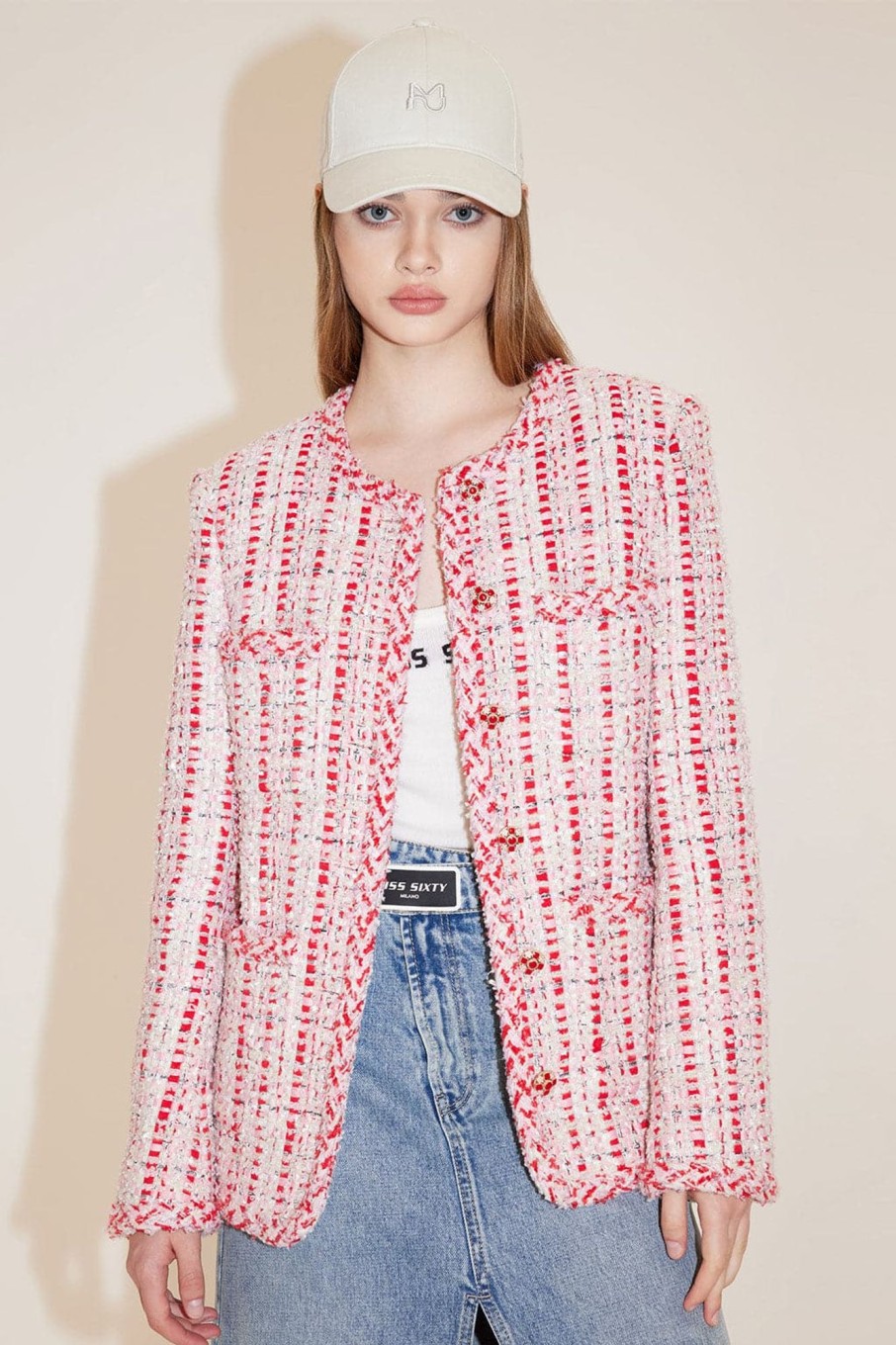 MISS SIXTY Jackets & Outerwears | Luxurious Elegant Woolen Jacket White/Red