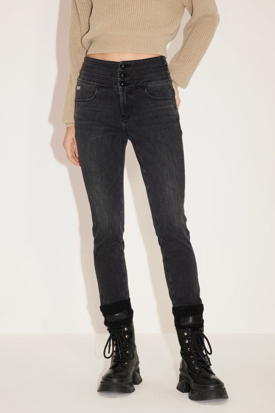 MISS SIXTY High Waist | Black And Gray Cashmere Blend High-Waist Stretch Skinny Jeans Black Fog